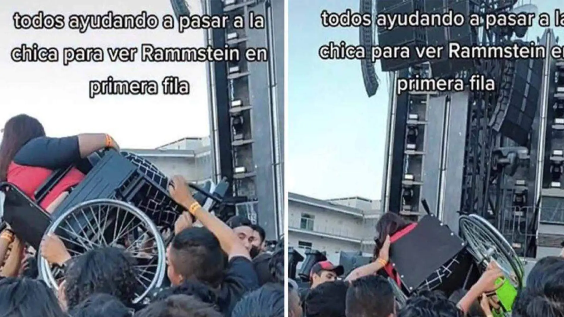 Fan en silla de ruedas es cargada hasta la primera fila para disfrutar de Rammstein